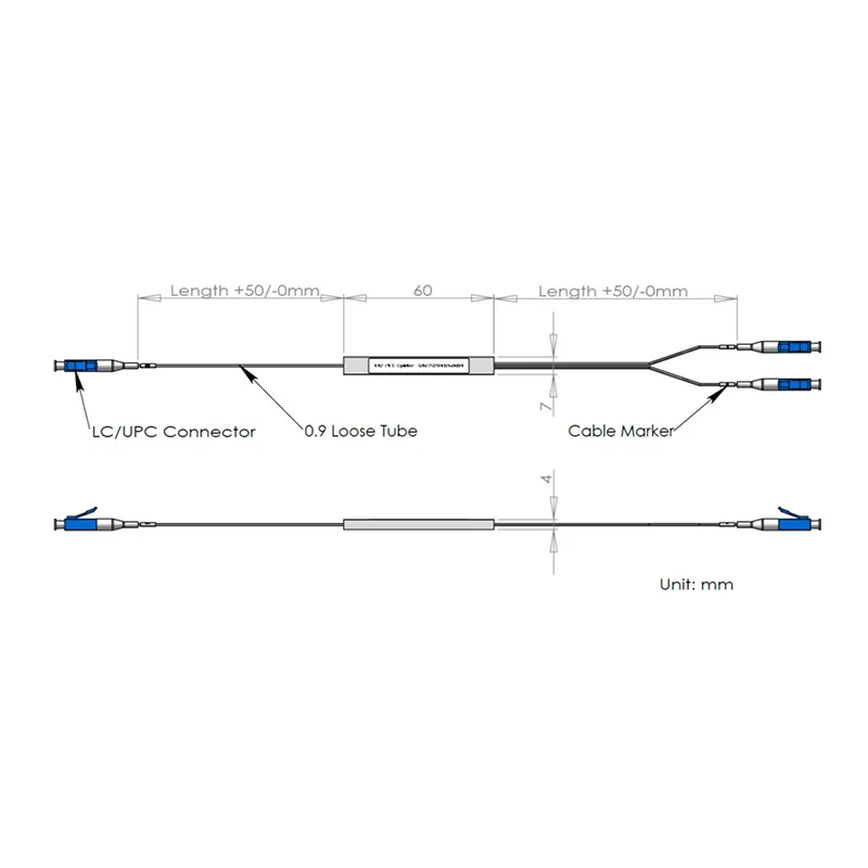 1*2 PLC Splitter พร้อมตัวเชื่อมต่อ LC/UPC